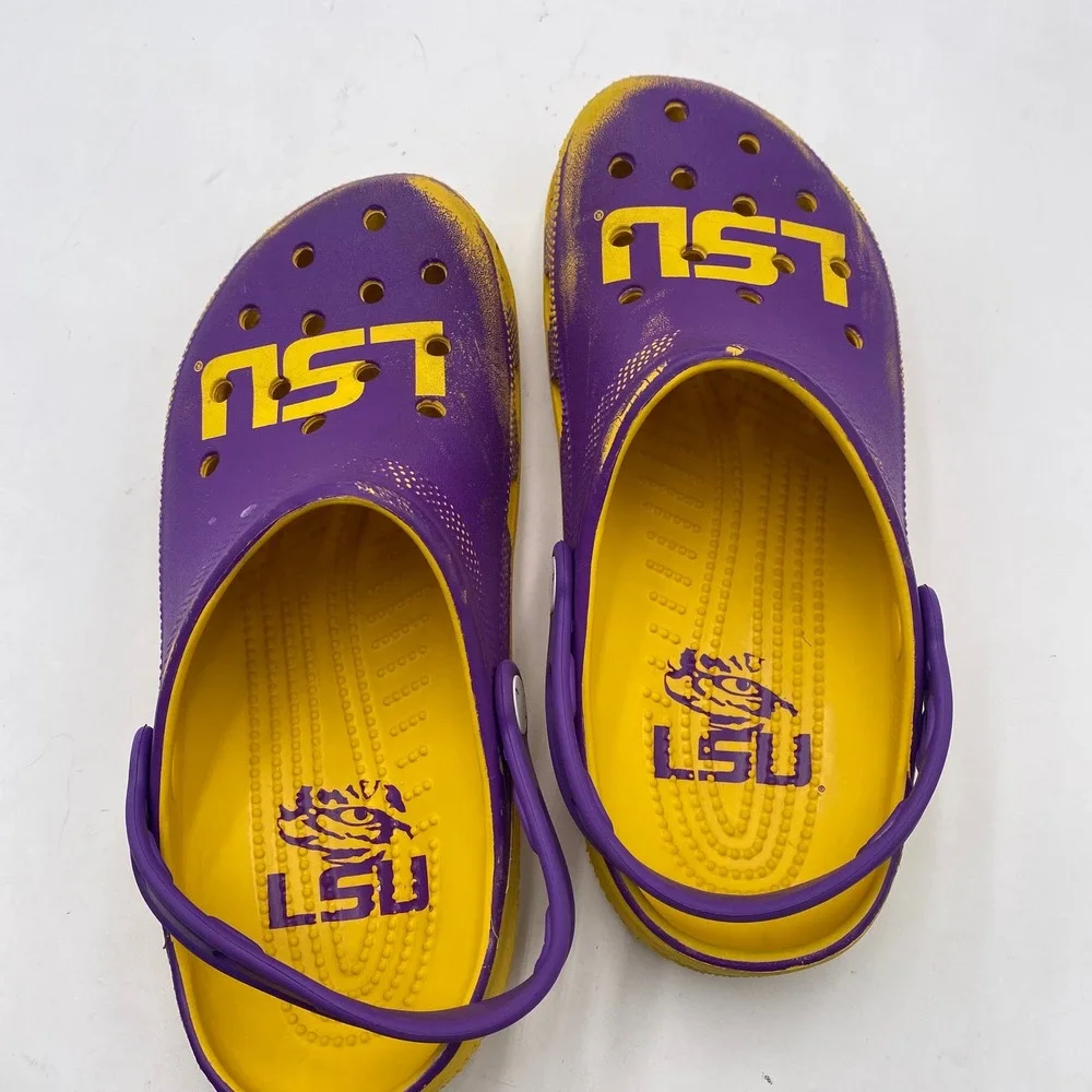 LSU Crocs Classic Clog Shoes Mens 8 Womens 10 Purple Yellow Tigers Fan Gear NCAA